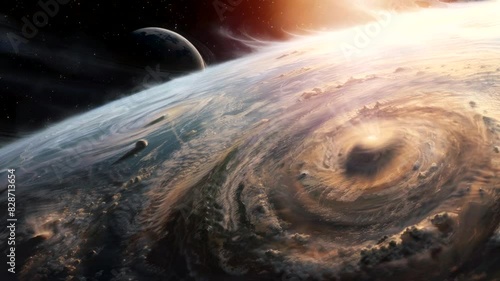 Storm scene seen from space, animated virtual repeating seamless 4k	
