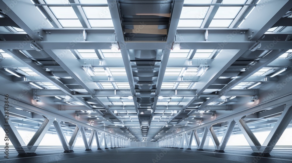 Stunning view of an interior filled with intersecting steel beams, isolated background, studio lighting, perfect for ads Stunning view of an interior filled with intersecting steel beams, isolated background, studio lighting, perfect for ads