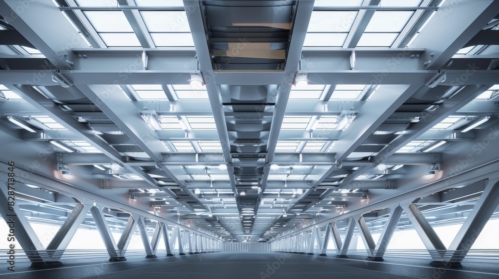 Stunning view of an interior filled with intersecting steel beams, isolated background, studio lighting, perfect for ads