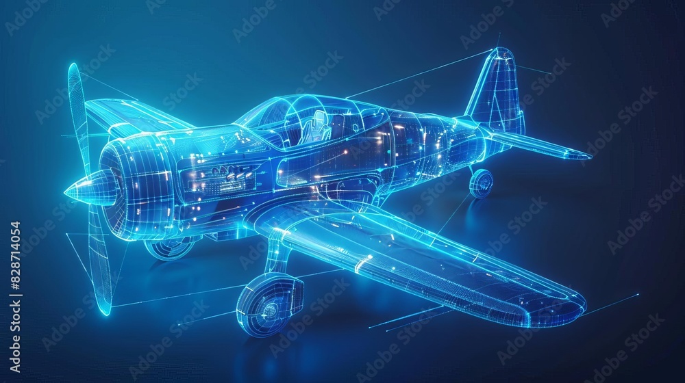 a digitally rendered sketch plan of a small home made plane, digital diagram, 3d digitally rendered, blue background a digitally rendered sketch plan of a small home made plane, digital diagram, 3d digitally rendered, blue background