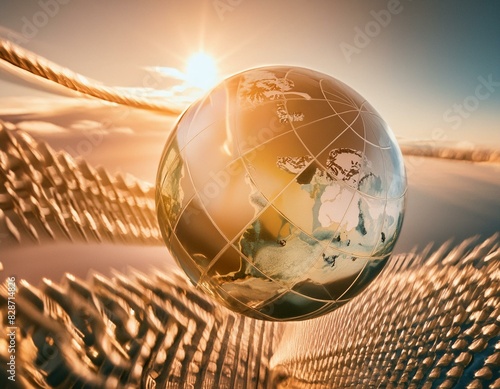 golden globe on abstract background. A concept of change and adaptation.