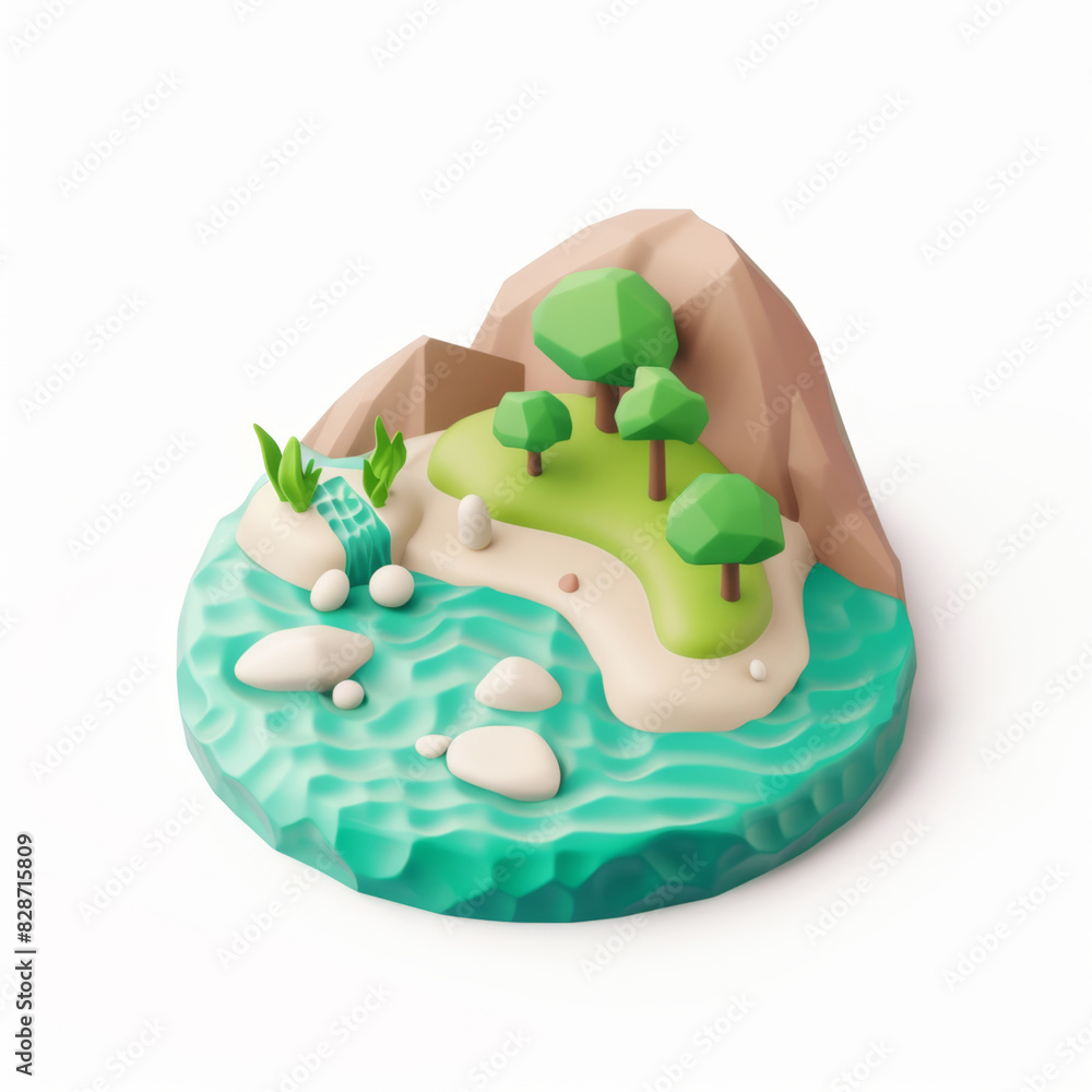 river icon in 3D style on a white background river icon in 3D style on a white background