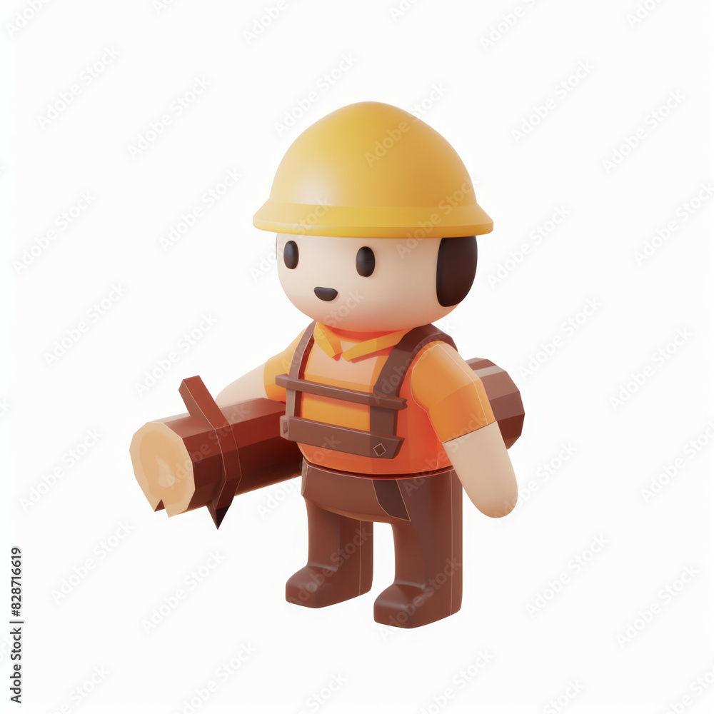 Lumberjack, woodcutter icon in 3D style on a white background