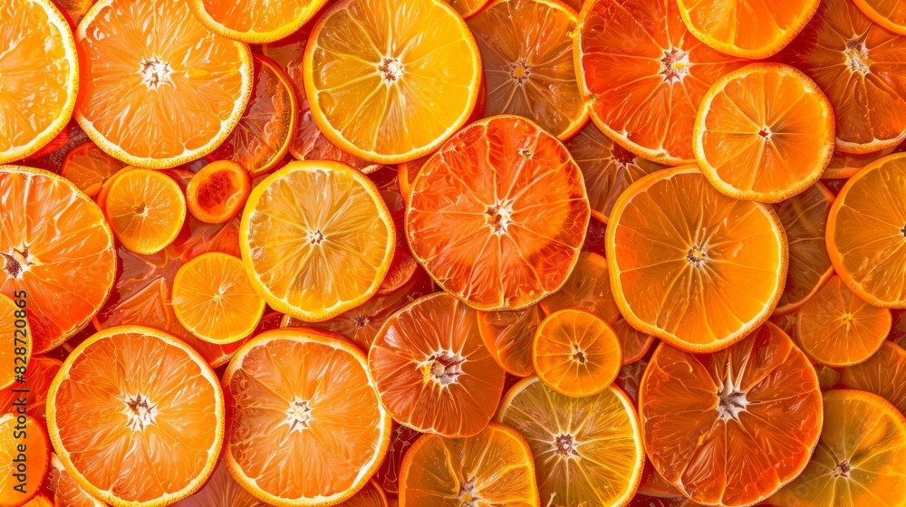 Orange fruit slices in a pattern, focus on, healthy lifestyle, vibrant, composite, kitchen backdrop Orange fruit slices in a pattern, focus on, healthy lifestyle, vibrant, composite, kitchen backdrop