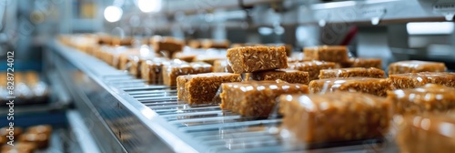 Production line of protein bars in a food factory.