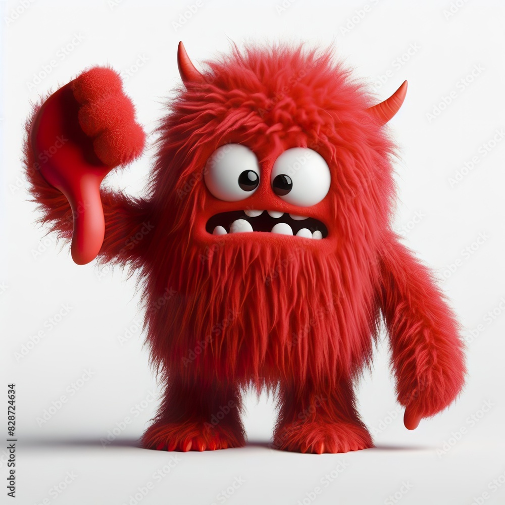 monster that is Very very soft and fuzzy. giving thumbs down, white background monster that is Very very soft and fuzzy. giving thumbs down, white background