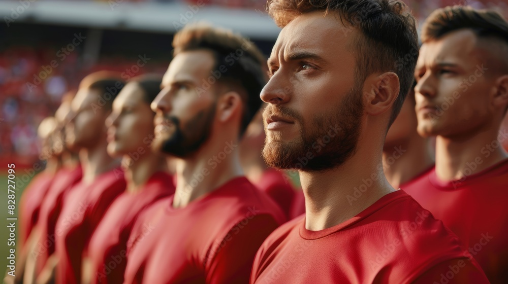 Serious Football Team Standing in a Row Generative AI Serious Football Team Standing in a Row Generative AI