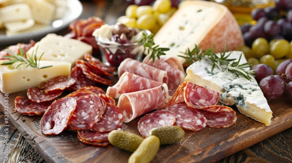 Rustic Gathering with Assorted Cheeses and Cured Meats Generative AI Rustic Gathering with Assorted Cheeses and Cured Meats Generative AI