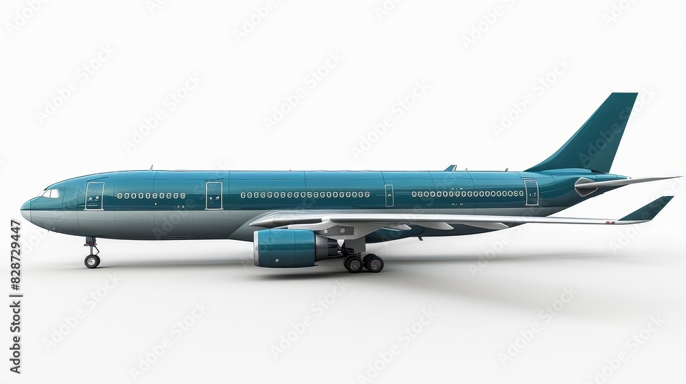 A wide-body, twin-engine jet airliner with a distinctive blue fuselage and white wings. The aircraft is parked on a runway with its landing gear deployed. A wide-body, twin-engine jet airliner with a distinctive blue fuselage and white wings. The aircraft is parked on a runway with its landing gear deployed.