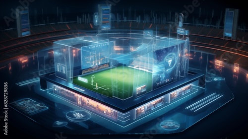 Futuristic Isometric Cricket Stadium with High-tech Scoreboards and Digital Displays
