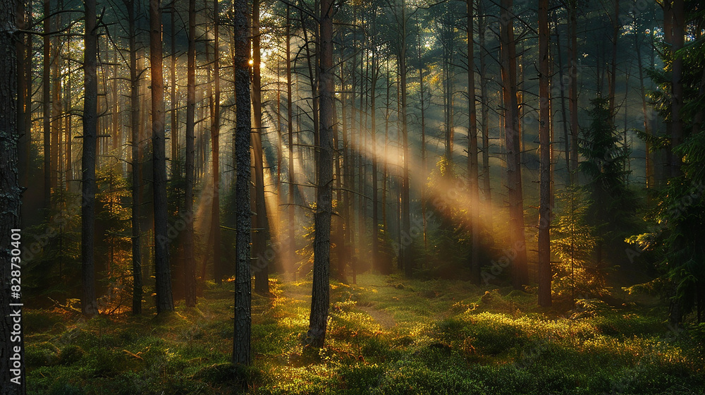 Obraz premium sun rays in the forest