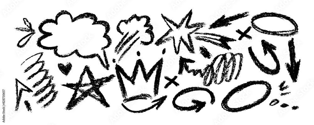 Set of funl childish line doodles. Brush drawn hearts, eyes, diamonds, crown, flowers, arrows and squiggles. Sketch style hand drawn icons for collages, decoration, ads, prints, branding. Set of funl childish line doodles. Brush drawn hearts, eyes, diamonds, crown, flowers, arrows and squiggles. Sketch style hand drawn icons for collages, decoration, ads, prints, branding.
