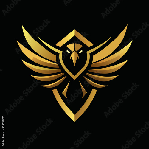 black Golden Aura Unique flying eagle face, front view, club Logo Vector Radiating Luxury and Refinement", premium style logo, elegant vector logo, consistency in each shape, perfect logo.