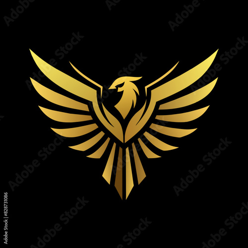 black Golden Aura Unique flying eagle face, front view, club Logo Vector Radiating Luxury and Refinement", premium style logo, elegant vector logo, consistency in each shape, perfect logo.