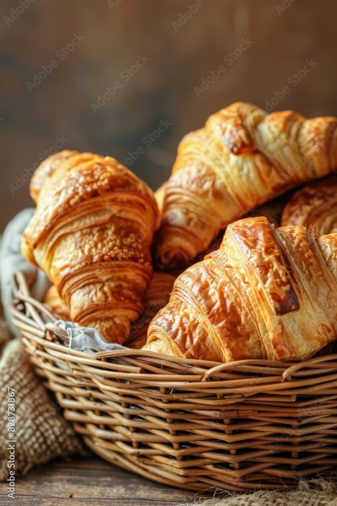 Freshly Baked Croissants on a Wooden Table Generative AI Freshly Baked Croissants on a Wooden Table Generative AI
