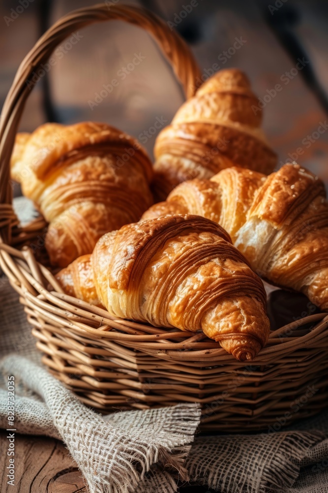 Freshly Baked Croissants on Wooden Table Generative AI Freshly Baked Croissants on Wooden Table Generative AI