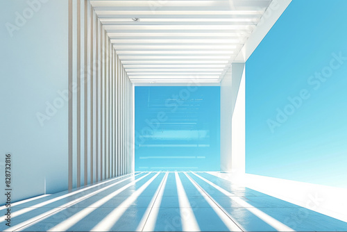 White Building on a blue sky backdrop.Modern concrete architecture. 