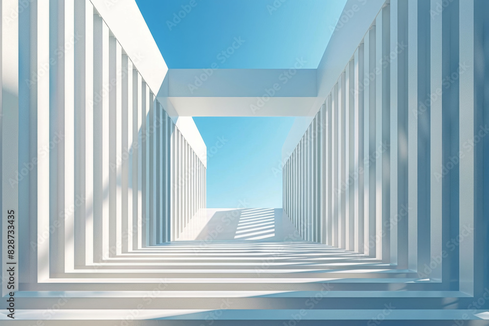 White Building on a blue sky backdrop.Modern concrete architecture.
White Building on a blue sky backdrop.Modern concrete architecture.