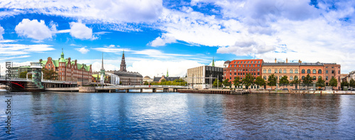 Scenic waterfront of Copenhagen colorful panoramicview
