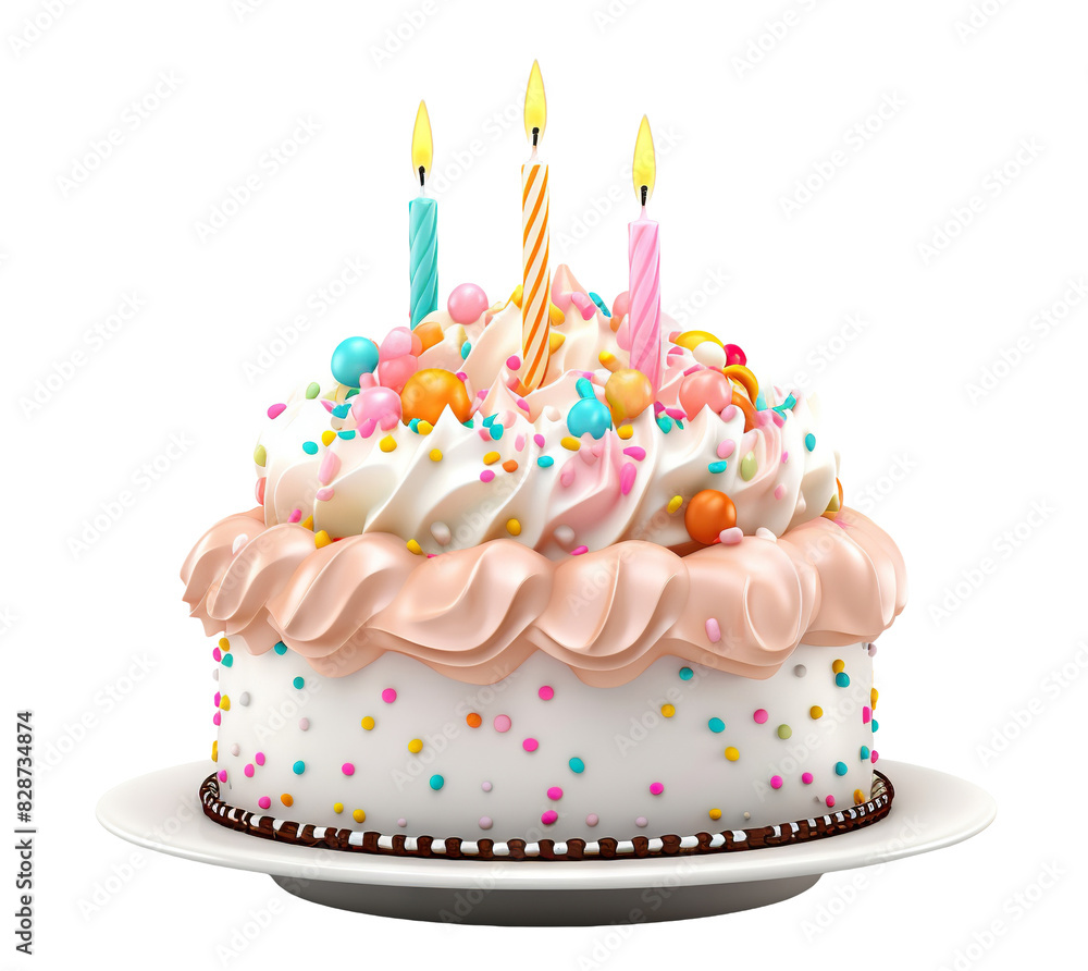 Delicious birthday cake with candles, cut out Delicious birthday cake with candles, cut out