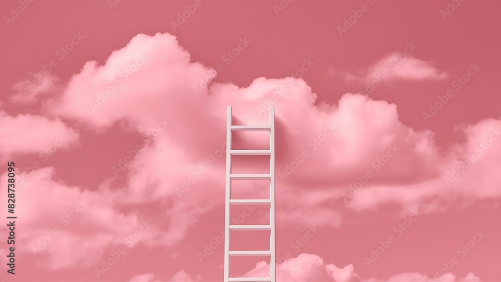 Step ladder leading to clouds . Growth, future, development concept. Minimal pink compostition. Step ladder leading to clouds . Growth, future, development concept. Minimal pink compostition.