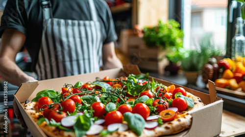 Wallpaper Mural Vegetarian pizza with tomato in the cardboard box Torontodigital.ca