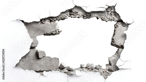 Hole breaking through white wall, cut out