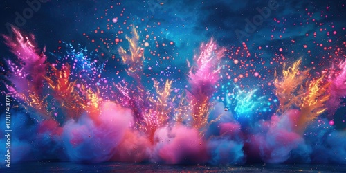 Playful bursts of neon hues exploding against a midnight sky, painting a vibrant and festive abstract celebration texture background that ignites the imagination. photo