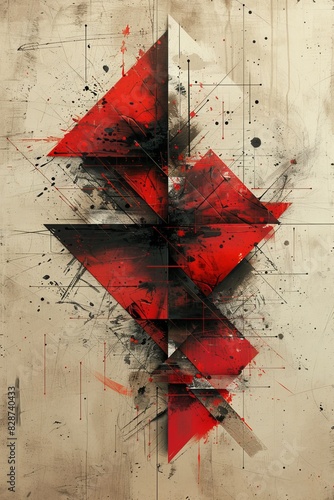 Dynamic Red and Black Abstract Painting