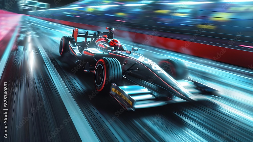 dynamic racing car with helmeted driver speeding on track futuristic digital art dynamic racing car with helmeted driver speeding on track futuristic digital art