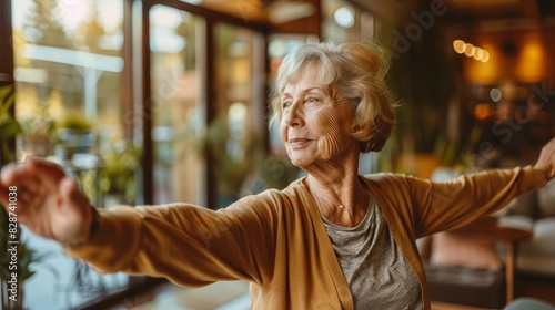 elderly woman performing gentle exercises active and healthy senior lifestyle