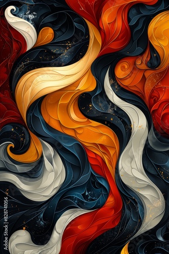 Swirling Red, Yellow, and Black Painting