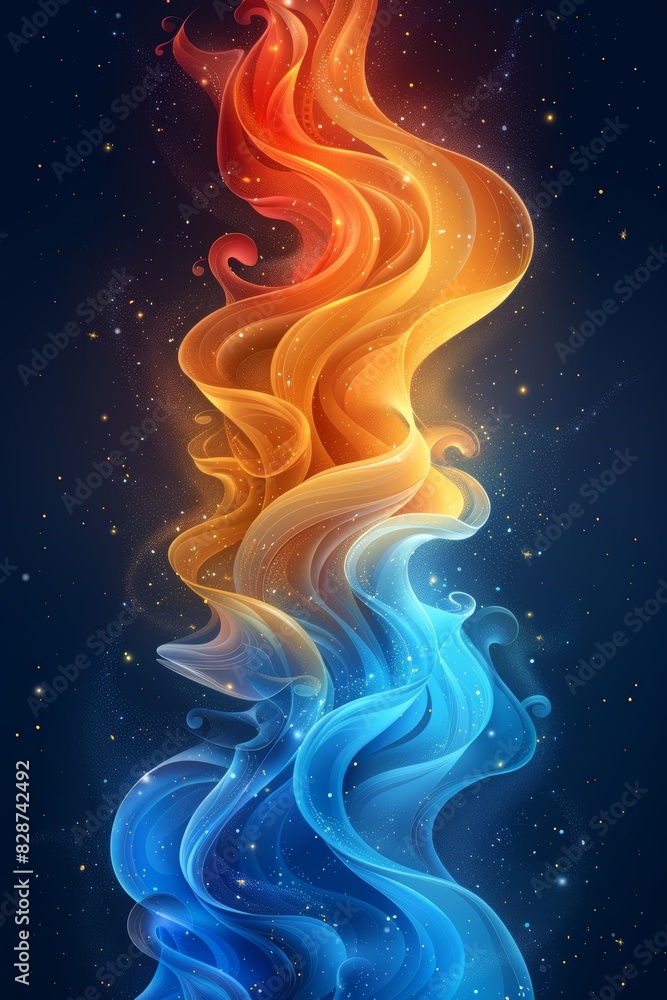 Vibrant Blue, Yellow, and Red Swirl With Stars Vibrant Blue, Yellow, and Red Swirl With Stars