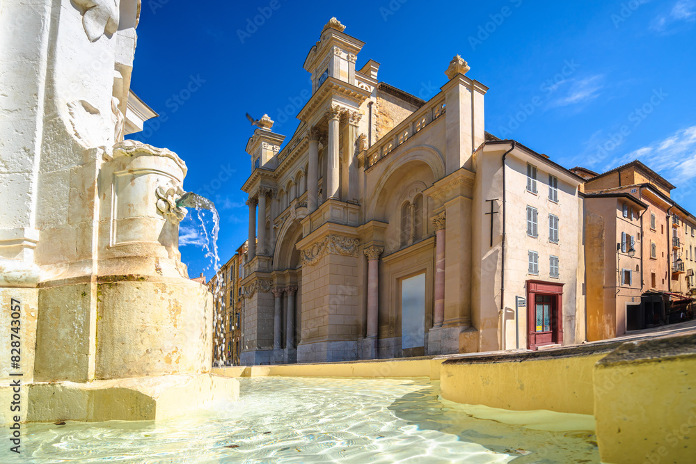 Aix en Provence fountain and cityscape view, Provance
