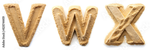 Letters V, W, X. Sand Alphabet: Creative and Natural Letter Art. photo