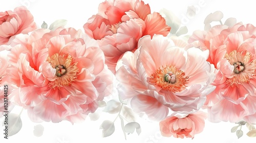 Lush Peonies in Full Bloom on a Clear Spring Day With White Background