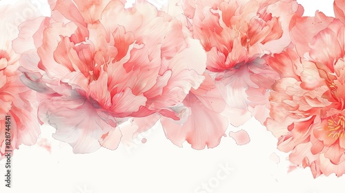 Lush Peonies in Full Bloom on a Clear Spring Day With White Background
