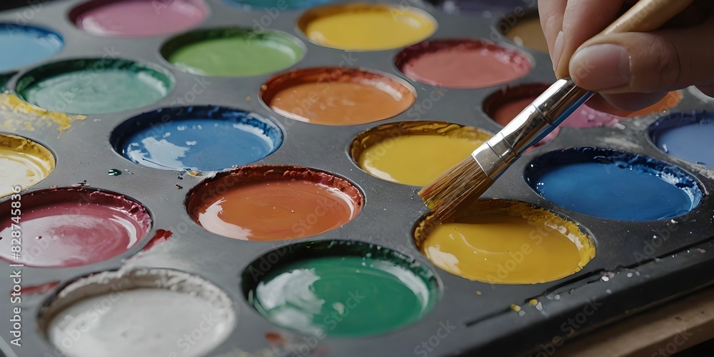 Naklejka premium wallpaper representing paint stains with a painter's brush.