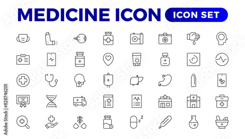Medicine line Icon set collection. Set of vector line icons of Medicine and helth for weband apps. modern icon and various concepts, Set of flat signs and symbols for web and apps.