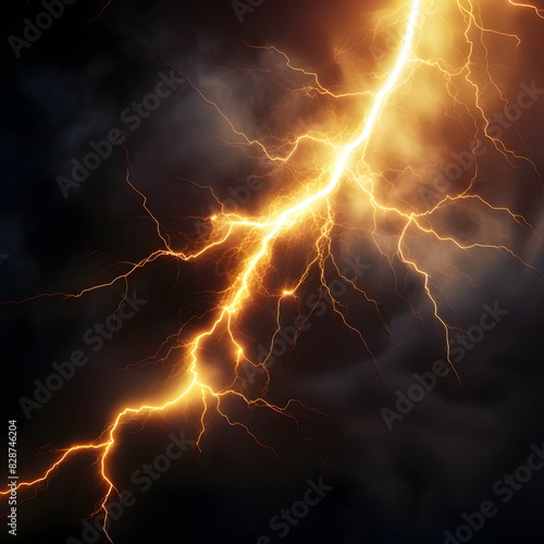Lightning in the dark sky. Photorealistic thunderstorm. Hyper realistic. Generative AI.