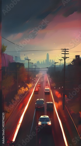 Night Traffic Flowing Through Urban Streets photo