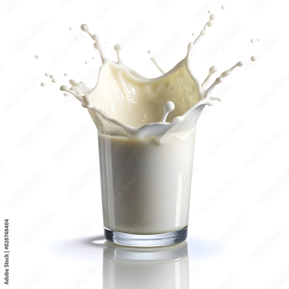 Milk Splash in a Glass on a White Background: Clean and Refreshing Milk Splash in a Glass on a White Background: Clean and Refreshing