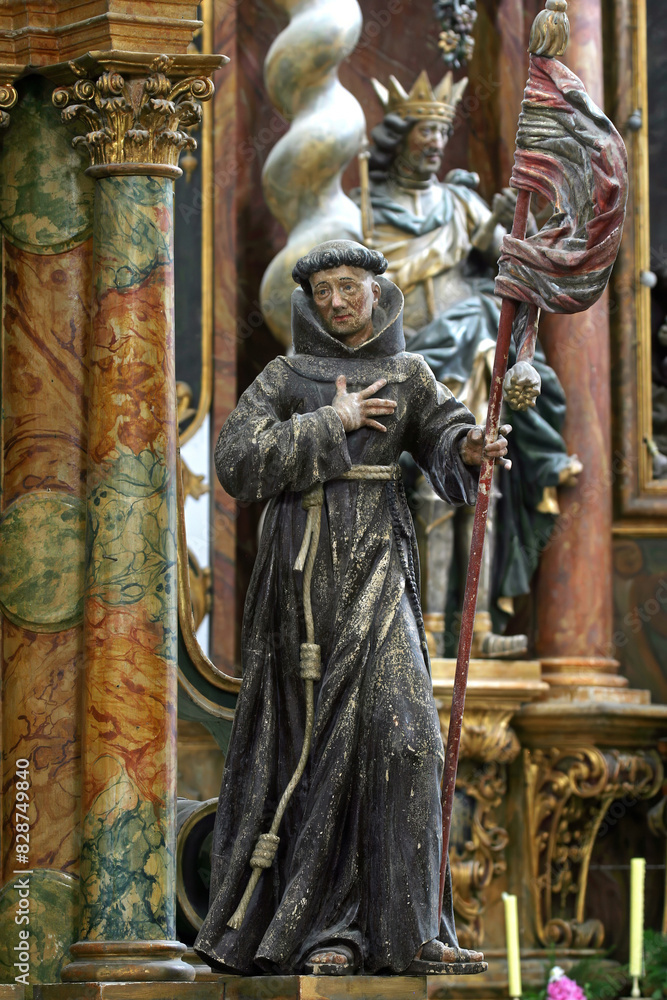 Saint John of Capistrano, statue on the altar of Saint Francis of Assisi in the church of Saint Leonard of Noblac in Kotari, Croatia Saint John of Capistrano, statue on the altar of Saint Francis of Assisi in the church of Saint Leonard of Noblac in Kotari, Croatia