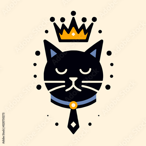 A minimal vector illustration of a black cat wearing a regal crown