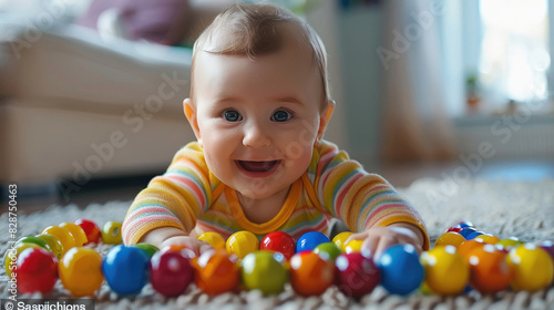 cute baby playing with toy on the floor at home