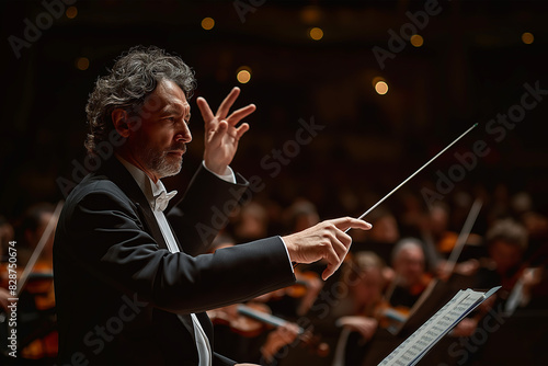 Portrait of a professional music band leader, expertly directing his partners with his baton. Ideal for team leaders, leaders, or leadership concepts.