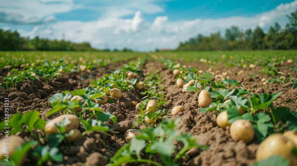 Fototapeta premium Potatoes laying on the ground in a potato field
