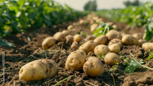 Potatoes laying on the ground in a potato field