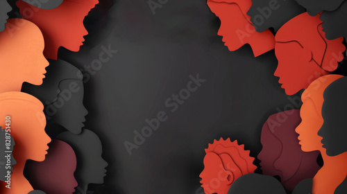 Black paper cut people silhouette, Black History Month color background, African Americans history celebration, racial equality, Concept of human rights photo