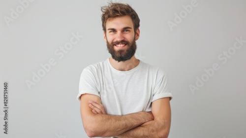 Portrait of a cheerful healthy bearded man.